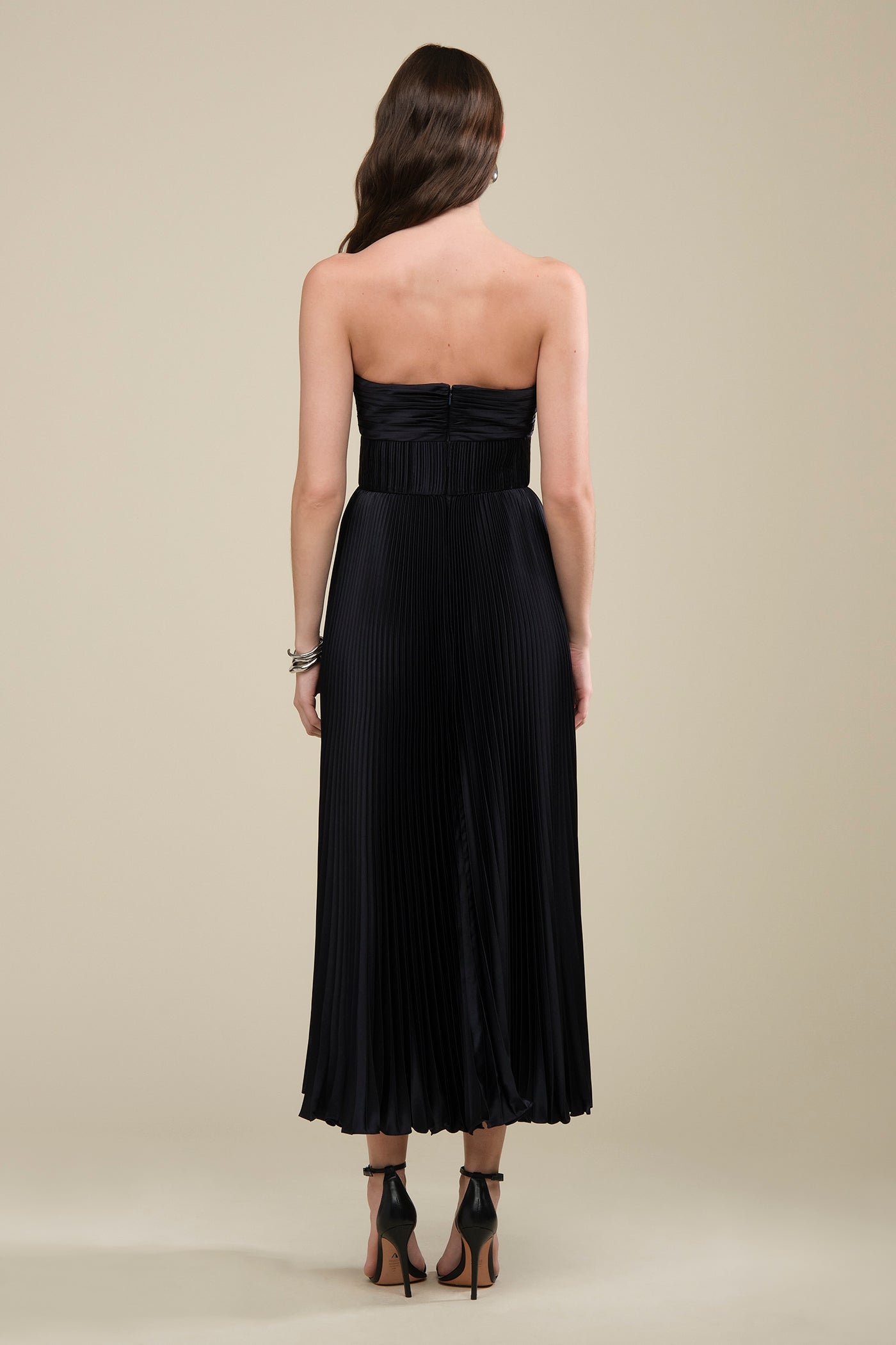 pleated strapless belle dress by amur Amur Pleated Strapless Belle Dress