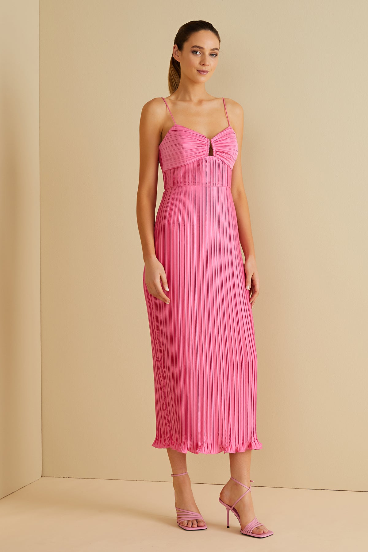 pleated midi dress pink Light Pink Pleated Tulle Midi Dress Unique Vintage