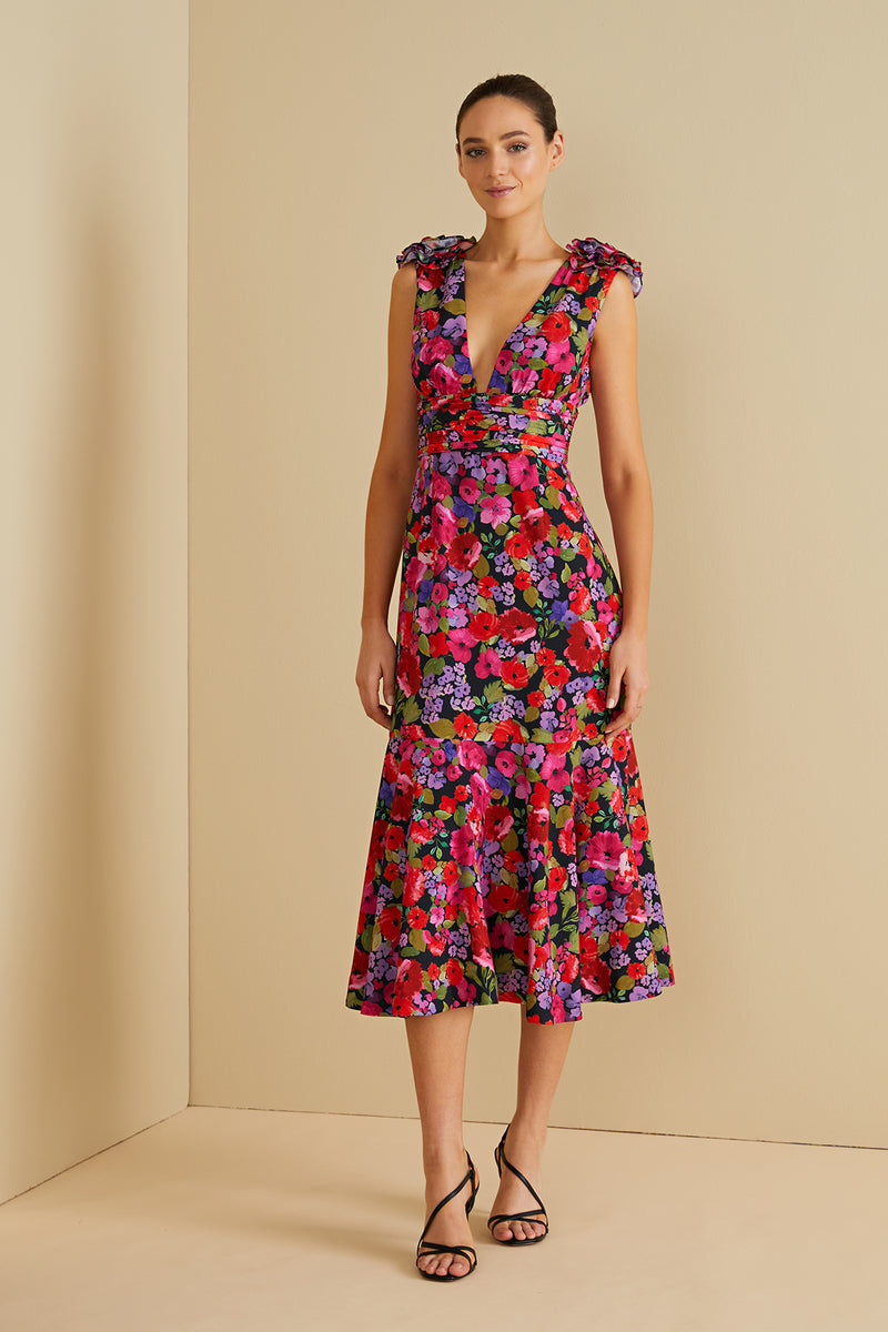 AMUR deals Floral Ruched Silk Dress Small