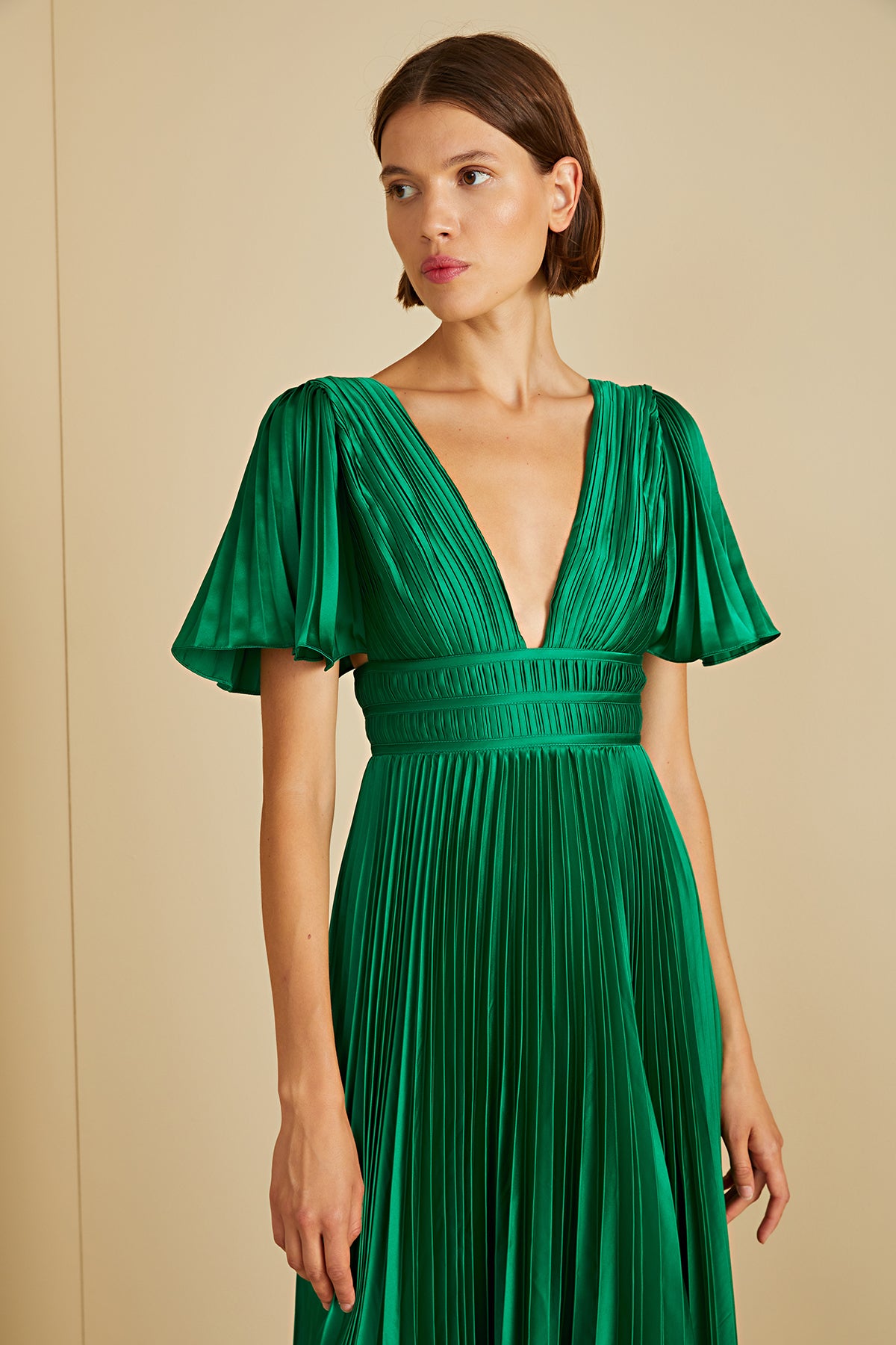 Jupiter Pleated Sleeve Gown