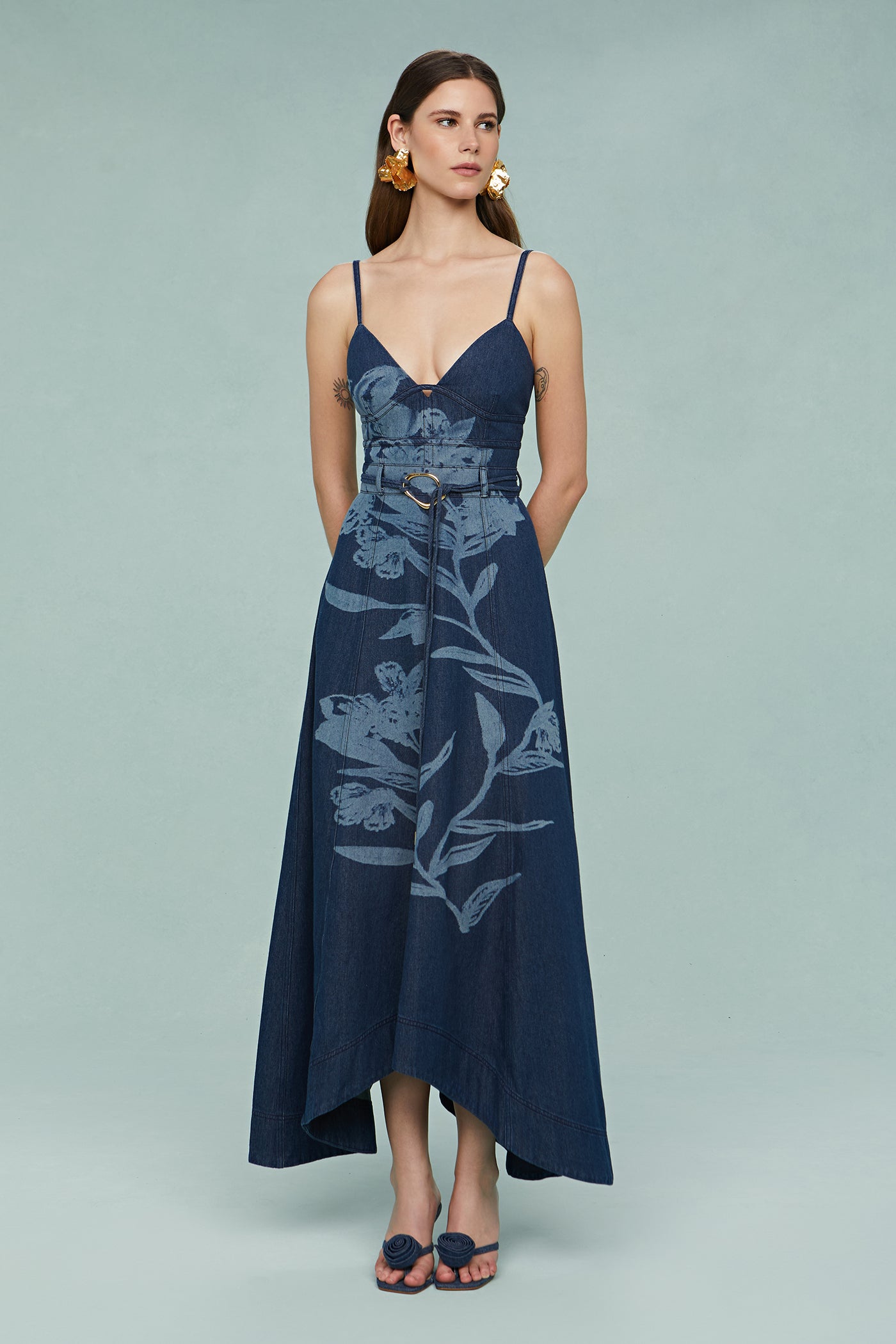 Dana Printed Denim Midi Dress – AMUR Dana Printed Denim Midi Dress – AMUR