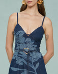 Dana Printed Denim Midi Dress