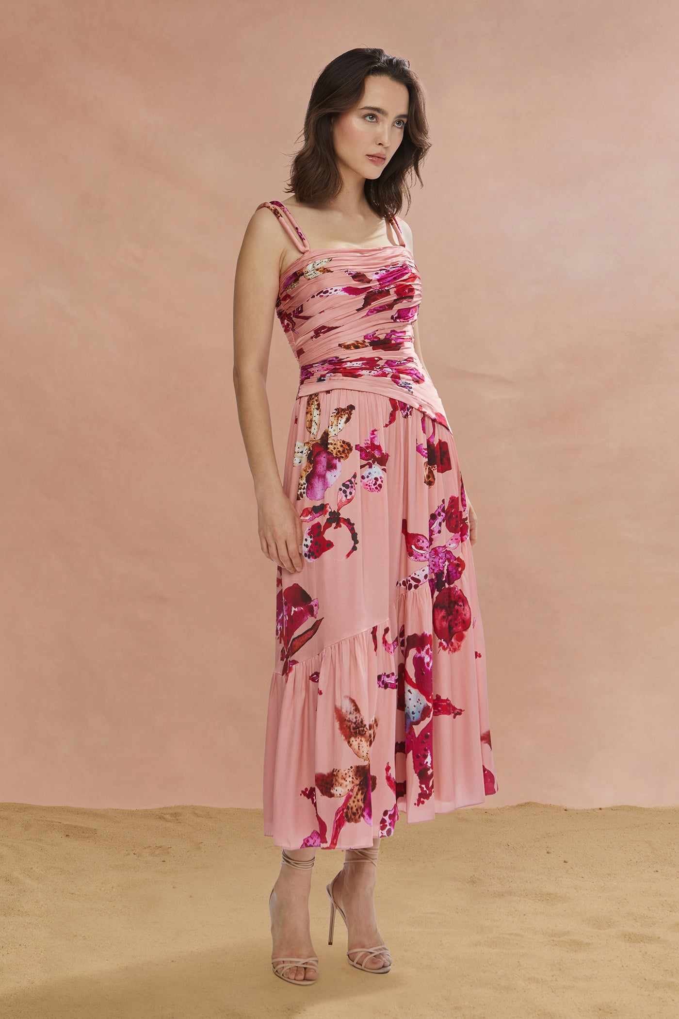 viscose midi dress ASOS DESIGN viscose v-neck long sleeve midi dress with tie front detail in ditsy floral