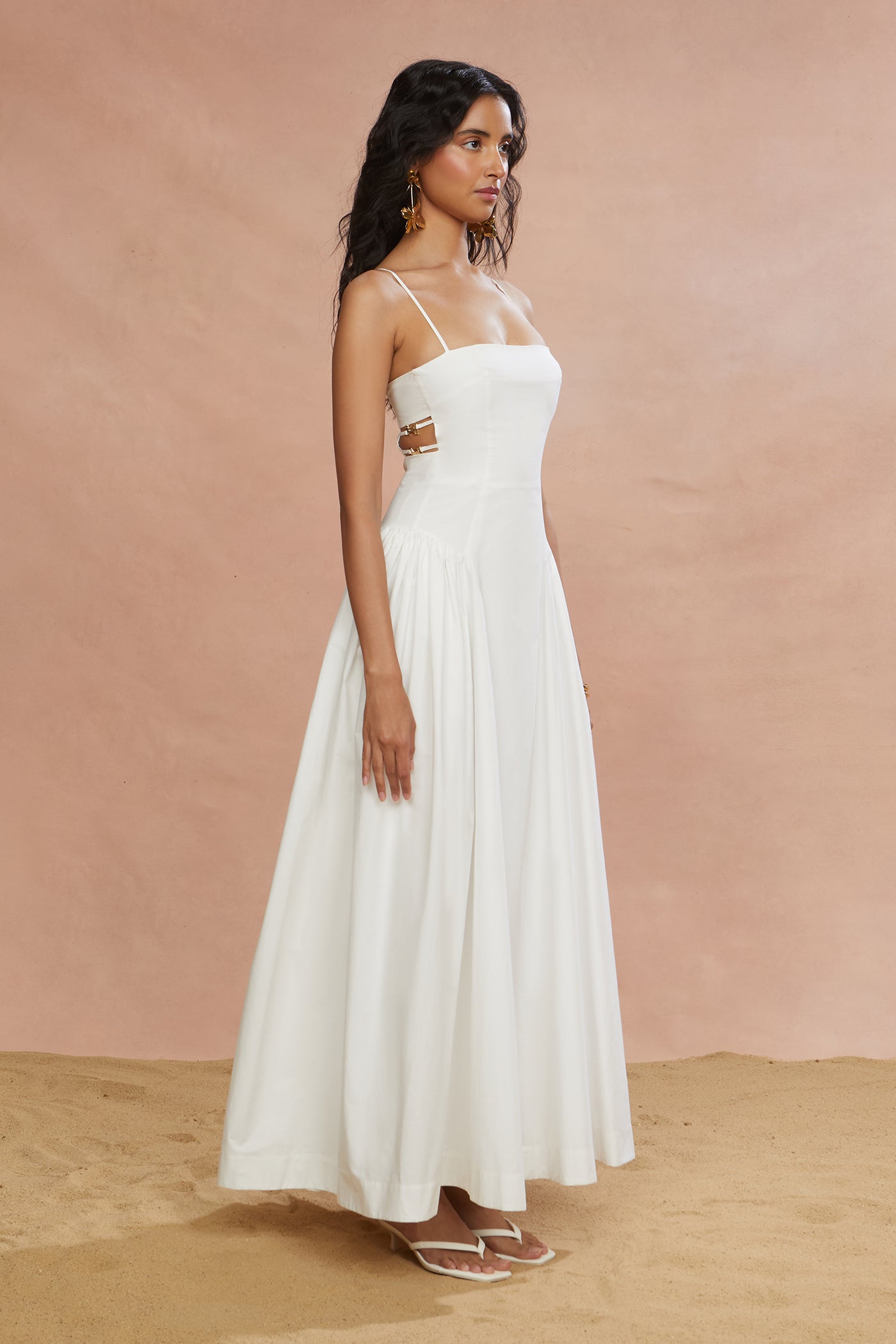 midi poplin dress Black Cotton Off-Shoulder 64" / Petite (5'1" and below) Mid length White Cotton Poplin Paneled Midi