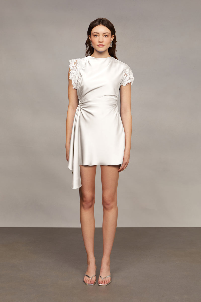 Zina Ruched Mini Dress Ivory / 10