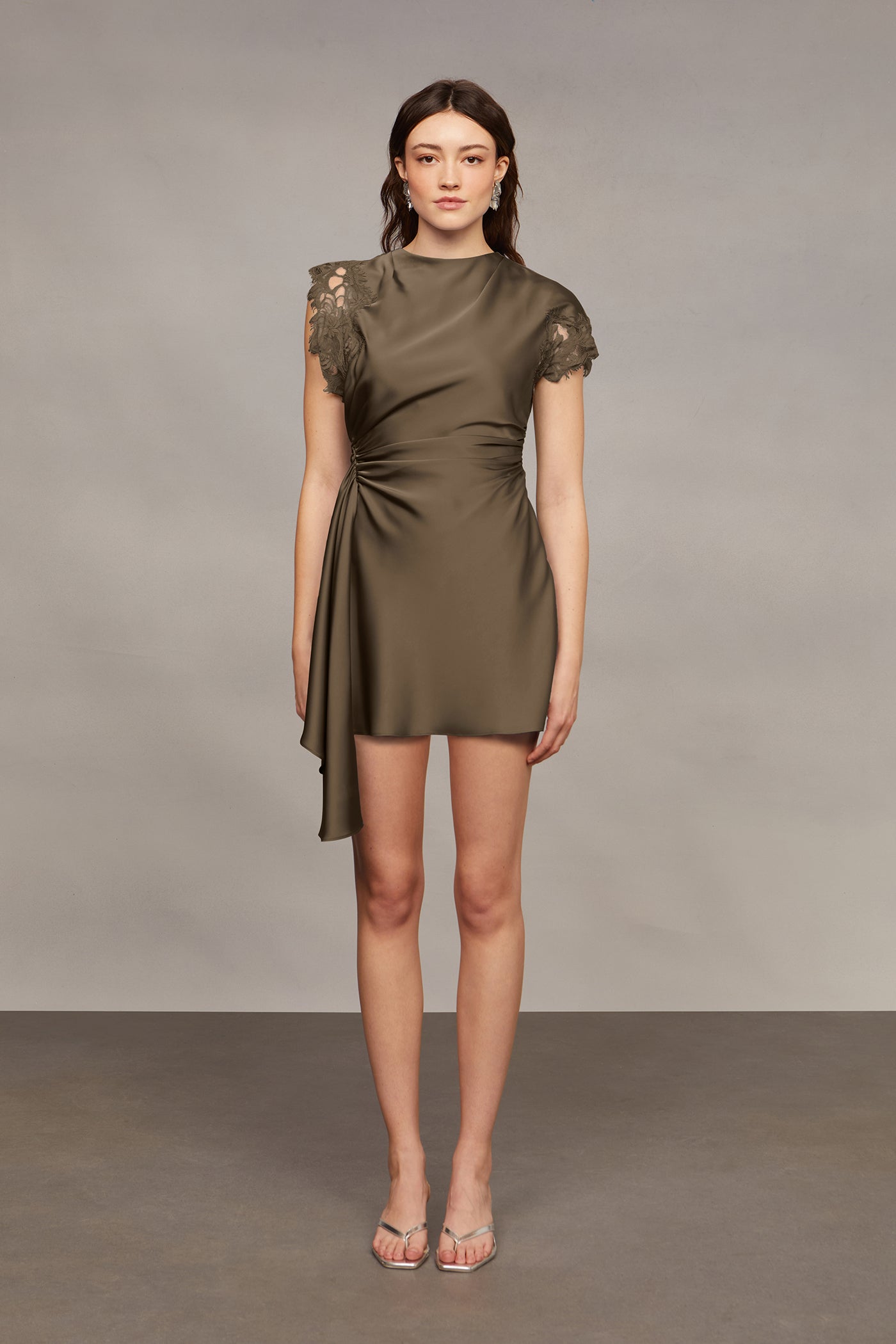 Zina Ruched Mini Dress Mosswood / 2 Zina Ruched Mini Dress Mosswood / 2