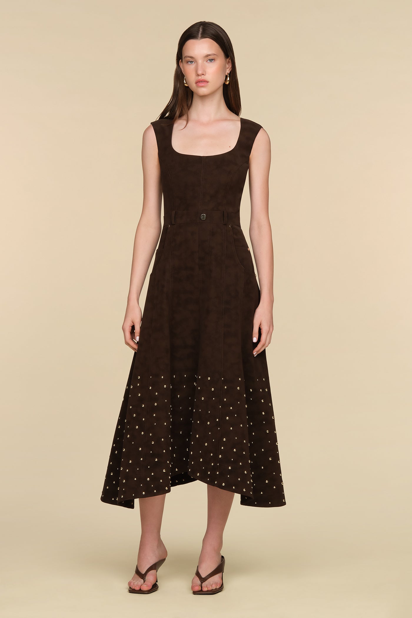 studded midi dress AMUR Kenny Faux Suede | Brown | Size 12 SBB_Dress_Uniform Size:UK 11 / US 12 / EU 47 Lace Half Long Sleeves 1 Phillip Lim dress