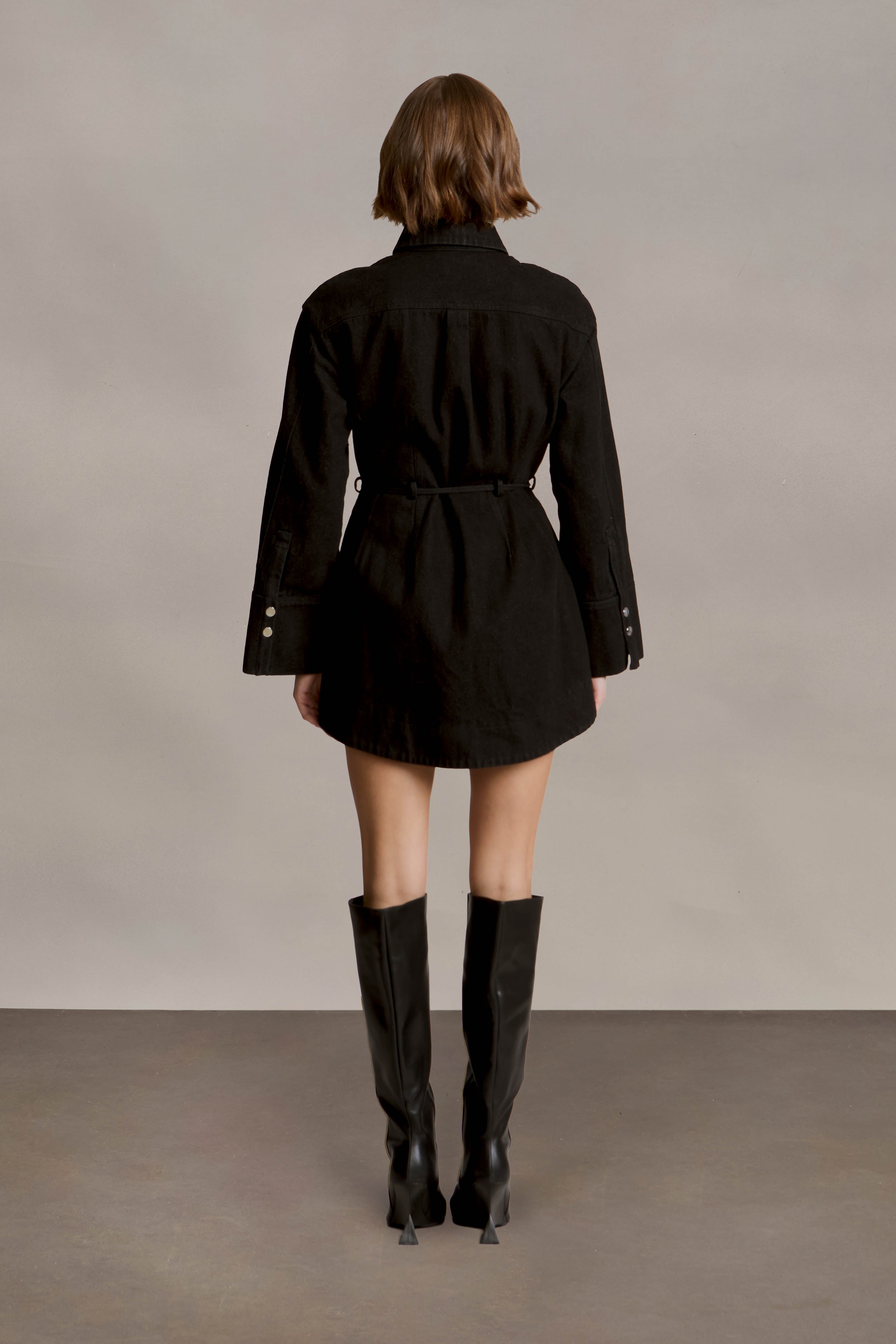 charcoal denim dress AMUR Clea Denim Day Dress in Charcoal Denim