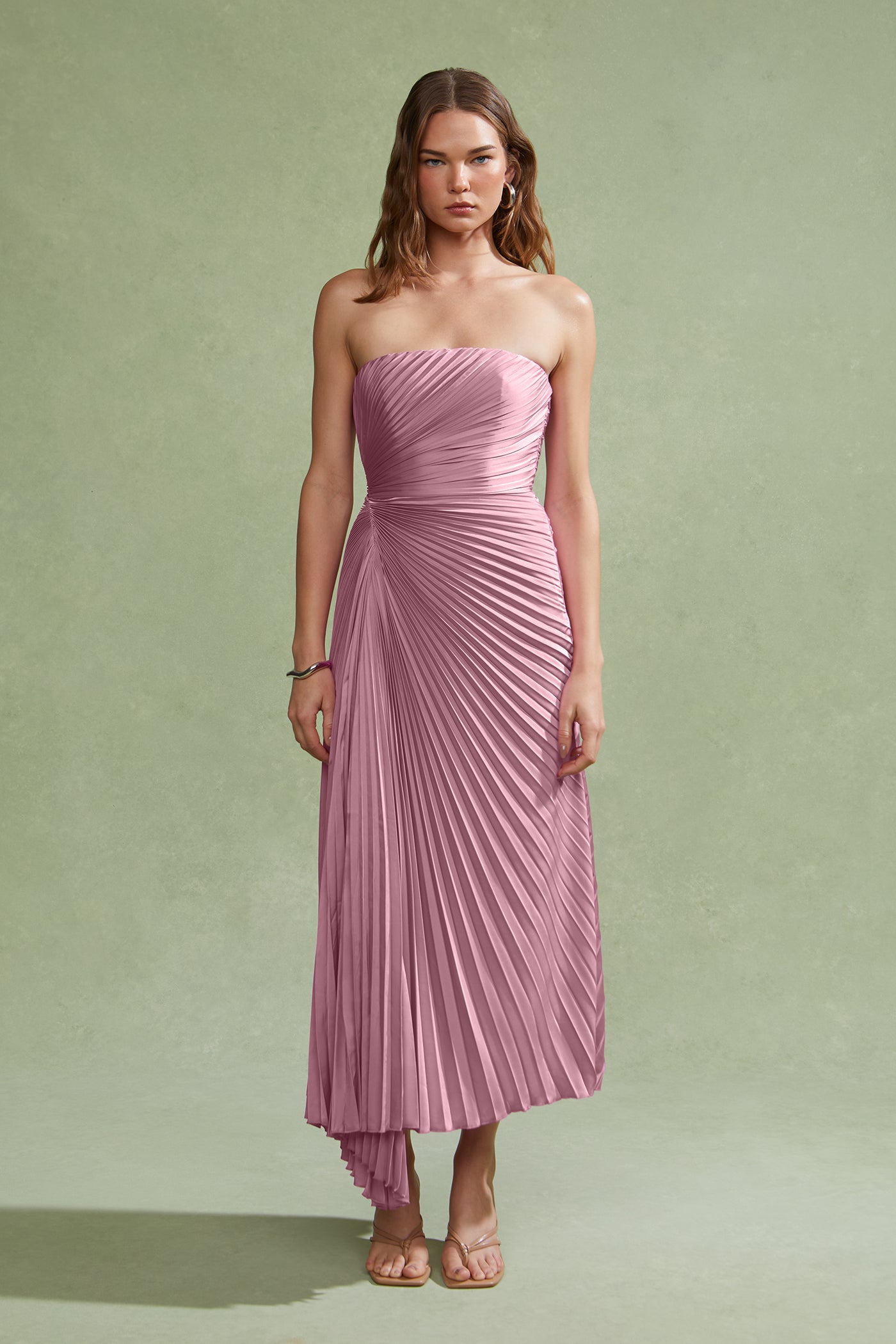 amur pink cleopatra pleated dress AMUR Everyn Pleated Gown in Pink Clay