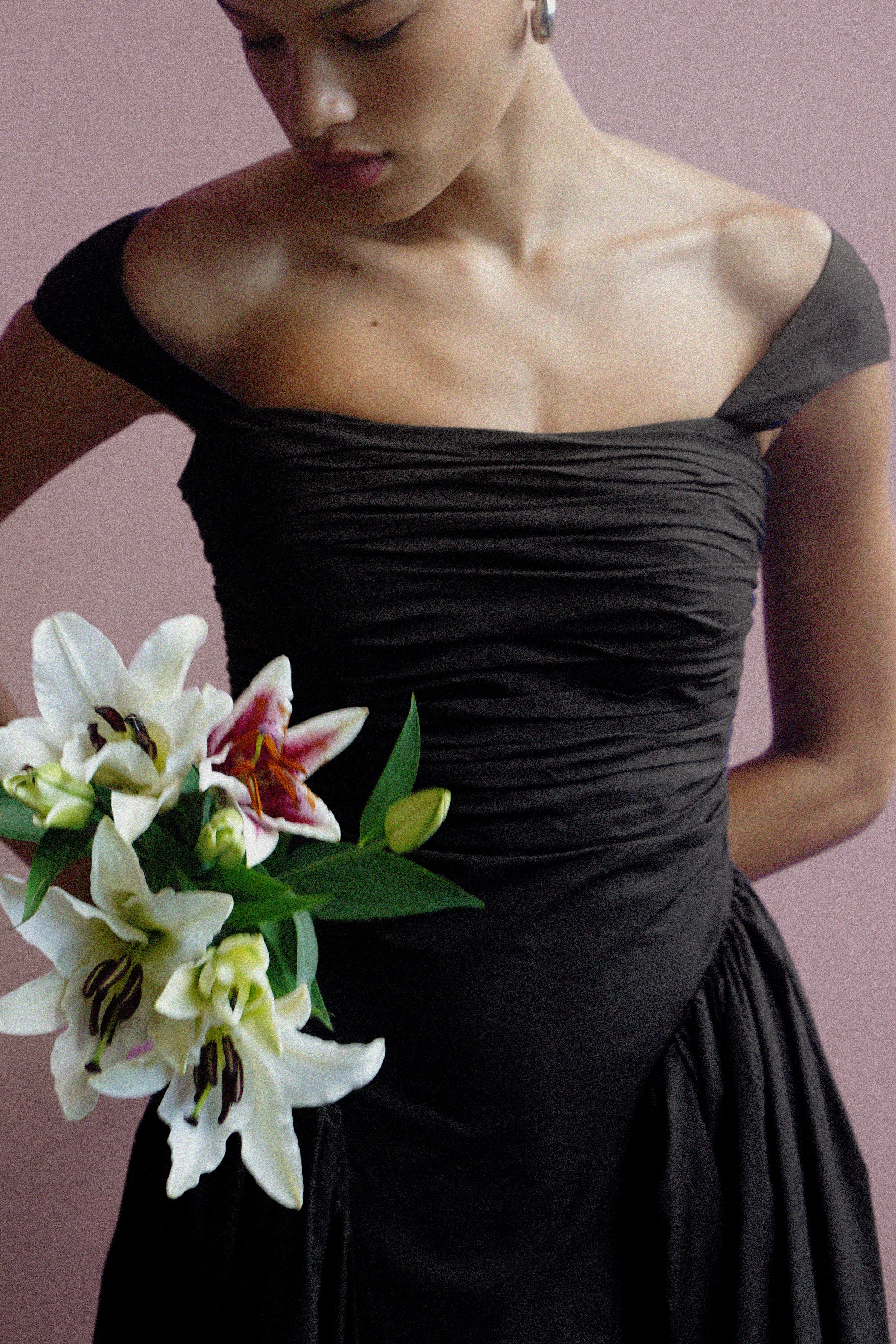 navy blue dress one shoulder Galilea Ruched Dress Black / 6