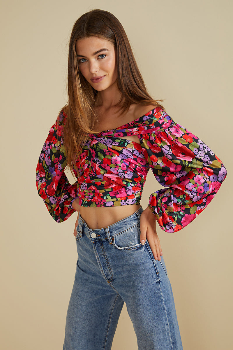 Off the shoulder Crop Top - long sleeve or three quarter sleeved  Earthy  clothing inspired by fairytale and festivals as well as by underground  communities of artists and travelers.