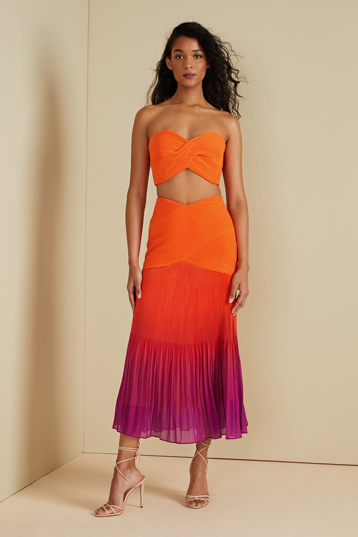 Pleated maxi skirt orange Clearance