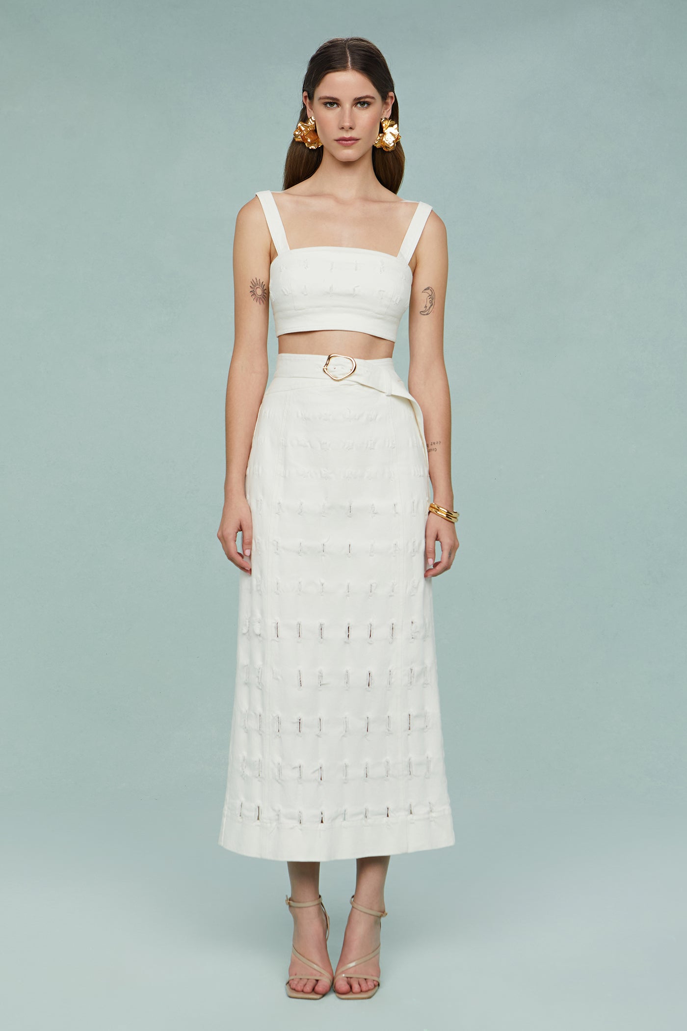 Jay Textured Twill Midi Skirt