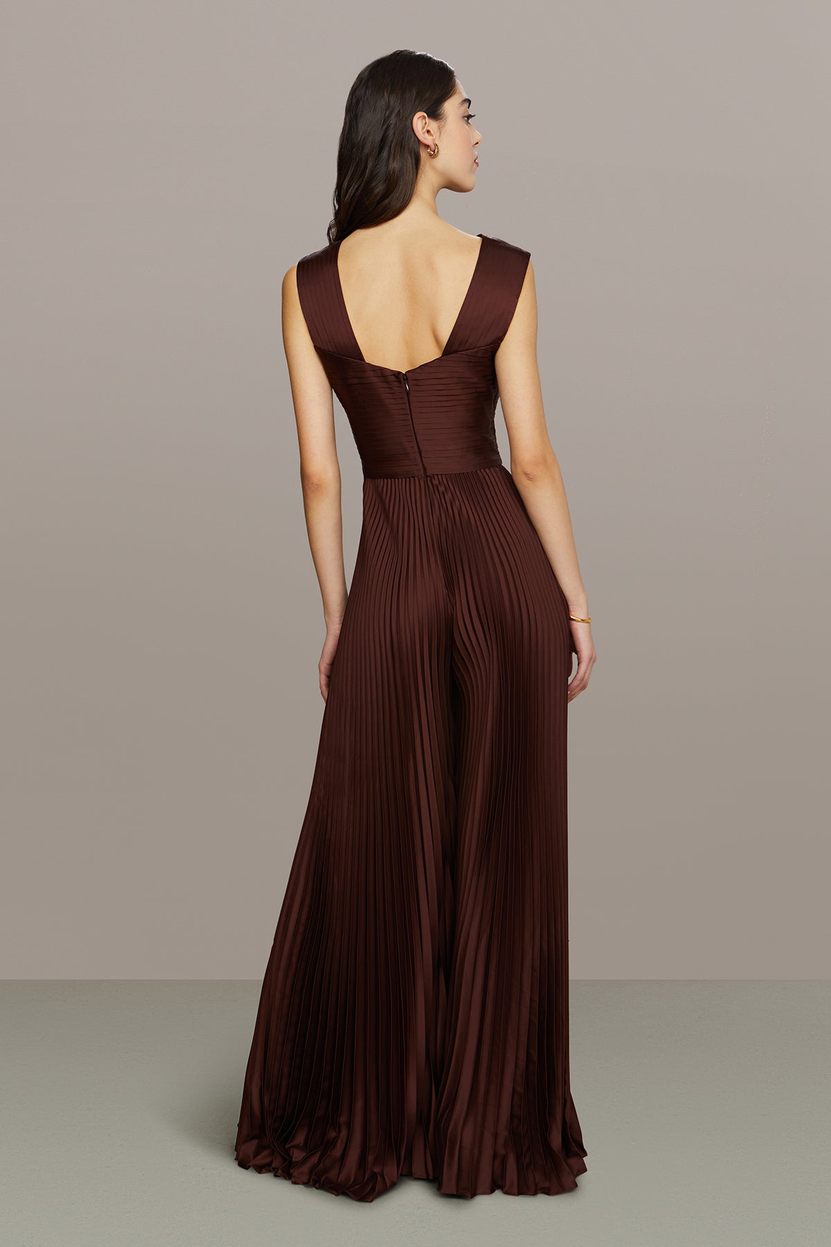 pleated jumpsuit dress High Neck Pleated Jumpsuit with Floral Belt - Caliente Red