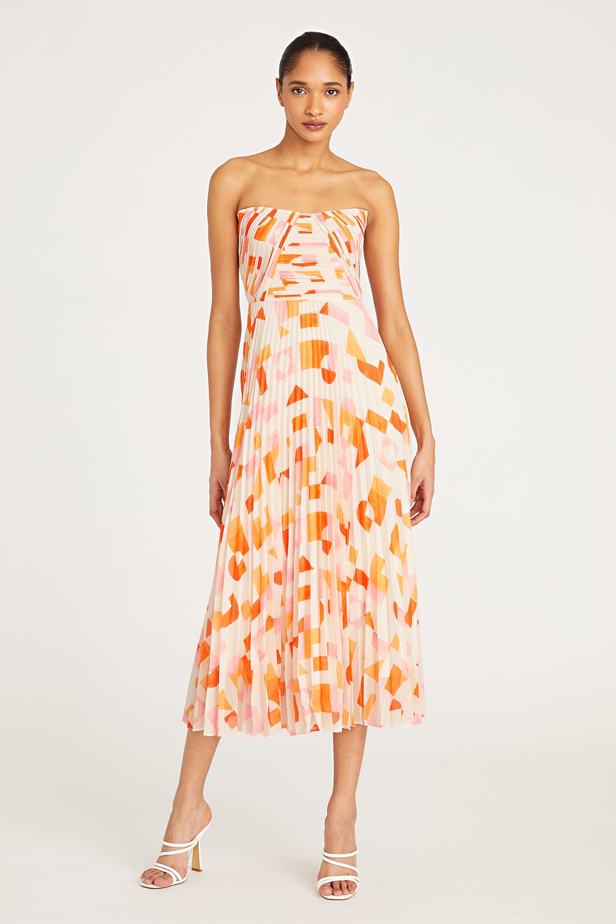 mosey pleated midi dress amur AMUR | Dresses | Amur Mosey Pleated Vibrant Orange And Pink Midi Dress