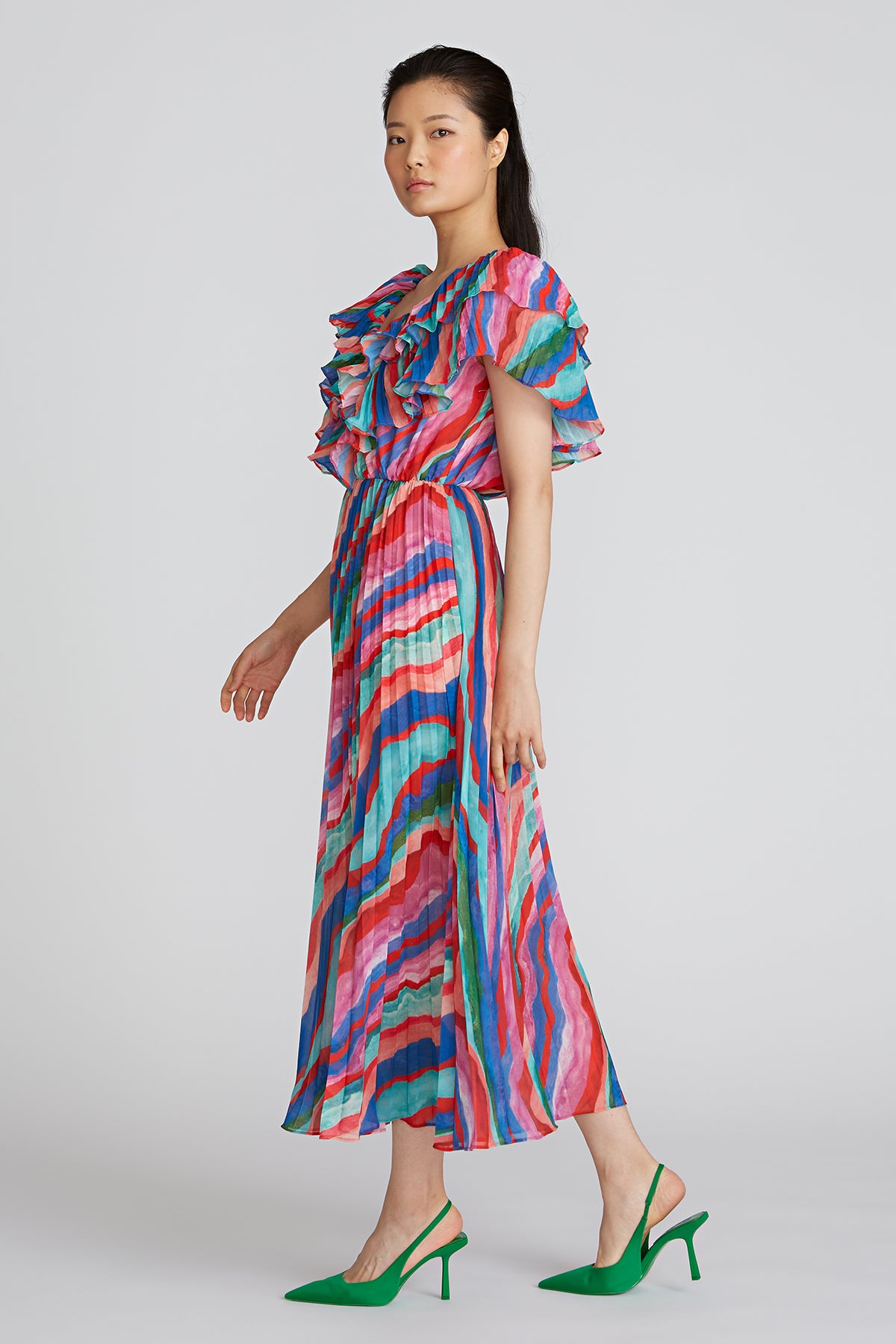 colorful pleated dress Multicolor Floral Satin Pleated One Shoulder Maxi Dress PinkBlush
