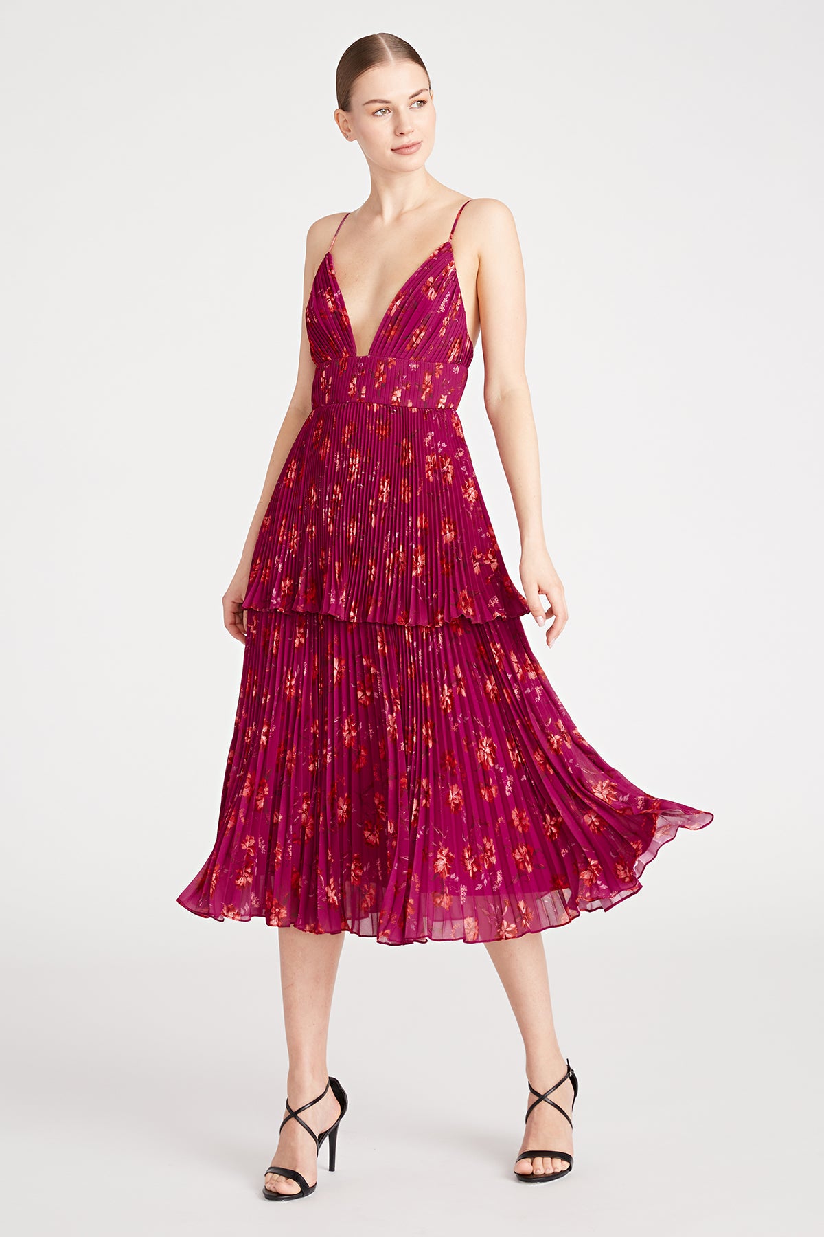 v neck pleated dress Catarina V Neck Pleated Dress