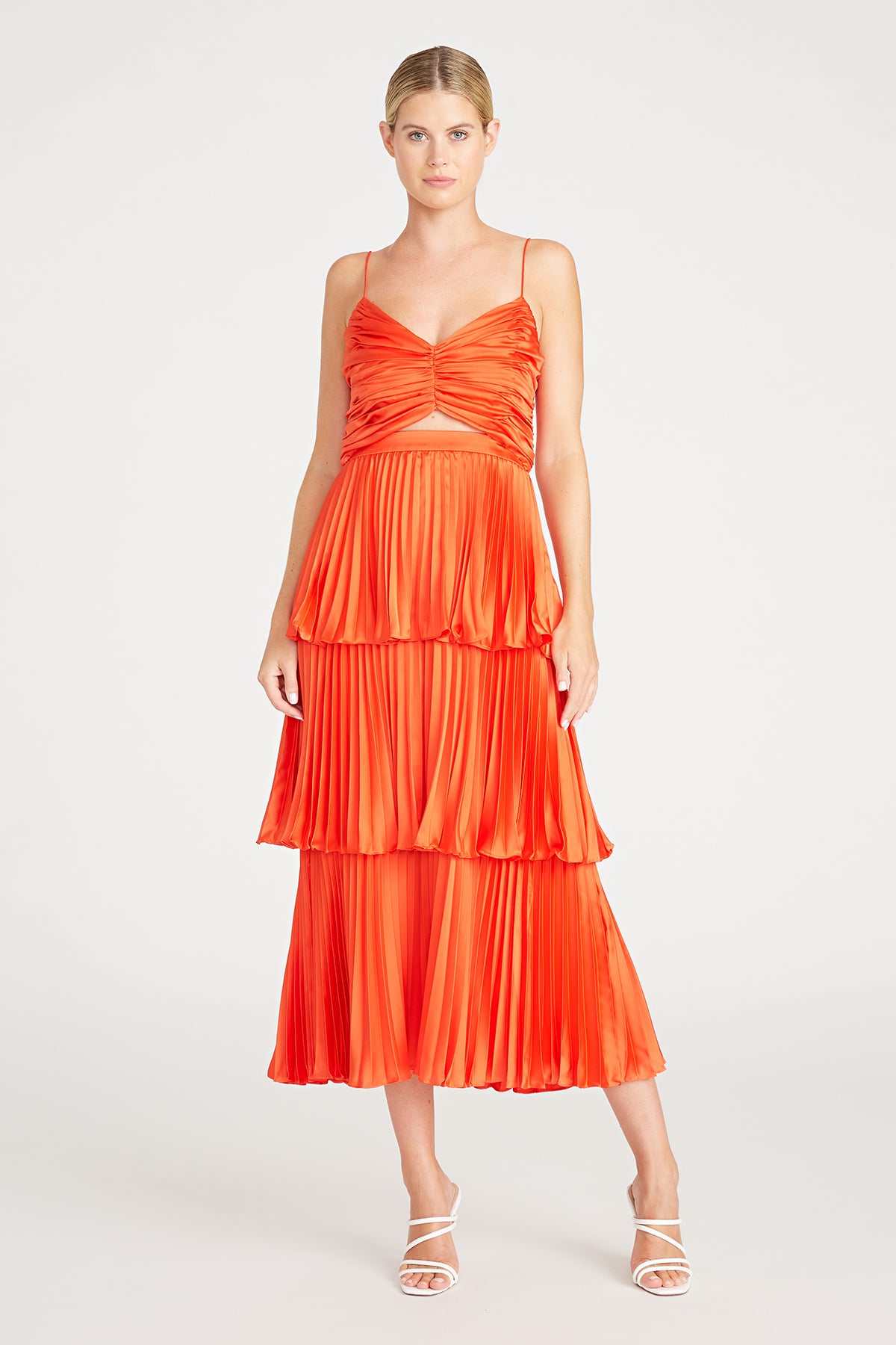 amur chiffon pleated ruffle midi dress amur chiffon pleated ruffle midi dress Dannie Pleated Midi Dress