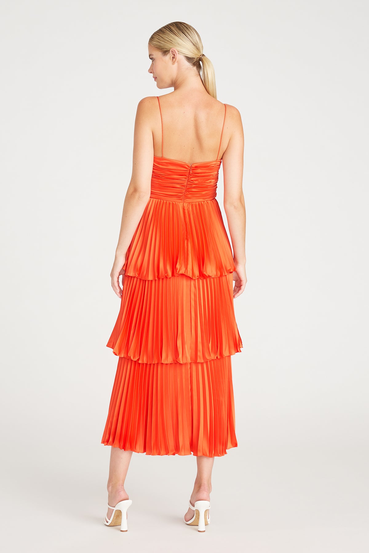 amur chiffon pleated ruffle midi dress AMUR Pia Pleated Midi Dress