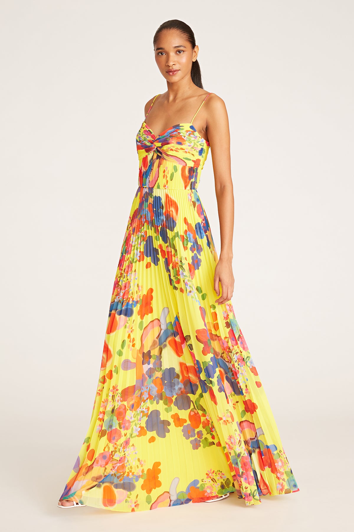 such sophistication yellow floral print pleated maxi dress Lulus Floral Tiered Ruffle Chiffon Dress in Navy Blue Floral Print at Nordstrom, Size X-Small Regular