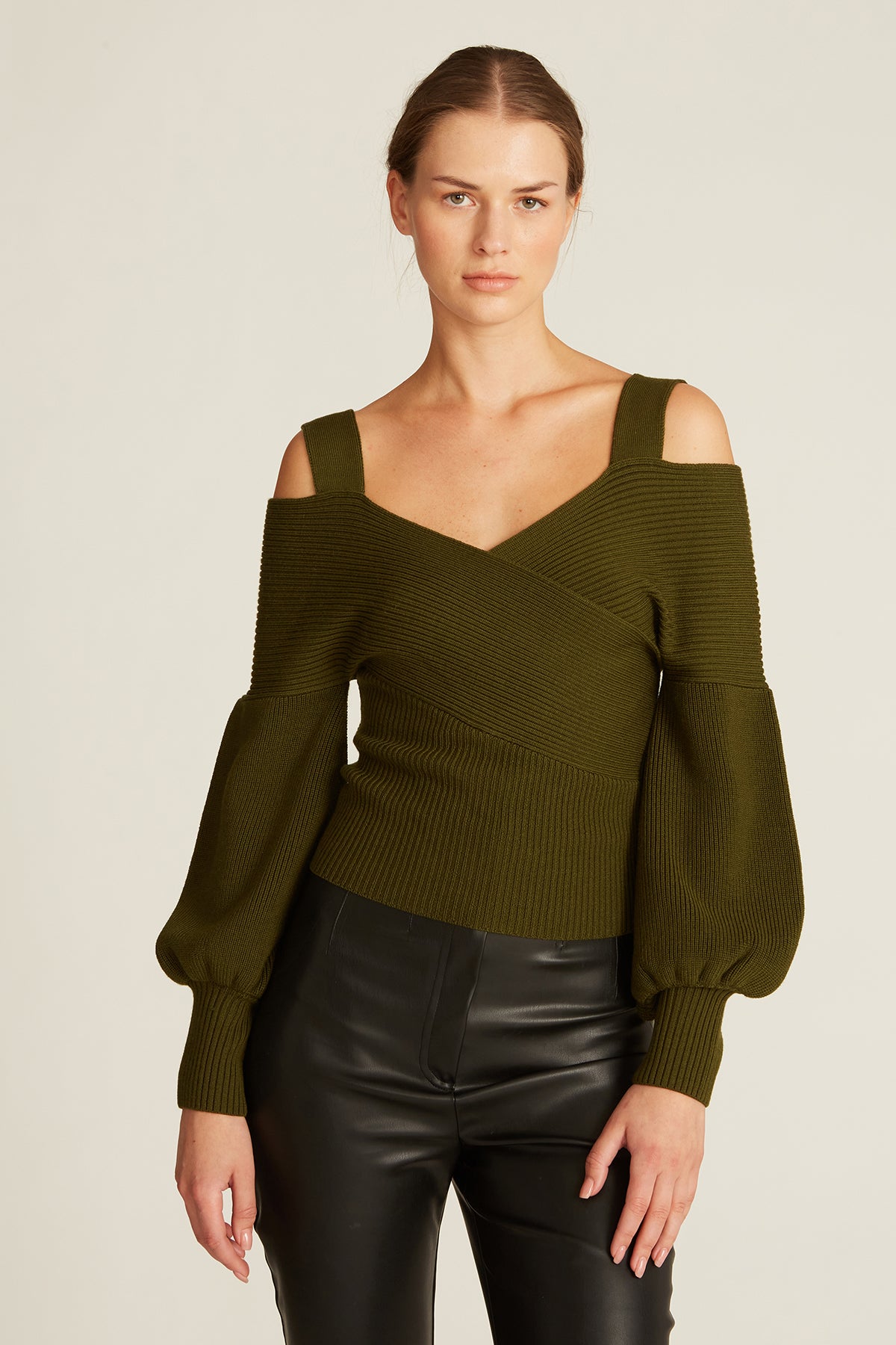 Olive off the shoulder clearance sweater