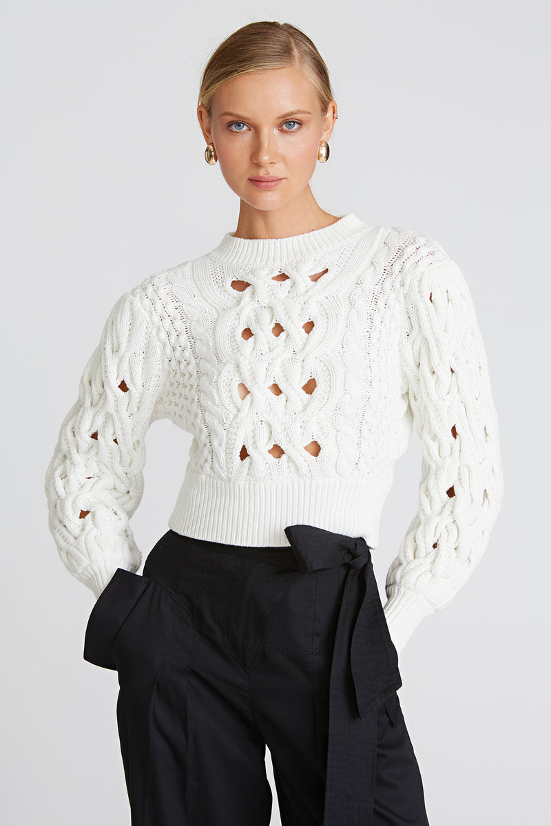 AMUR - Cynthia Cable Crochet Sweater in Off - White