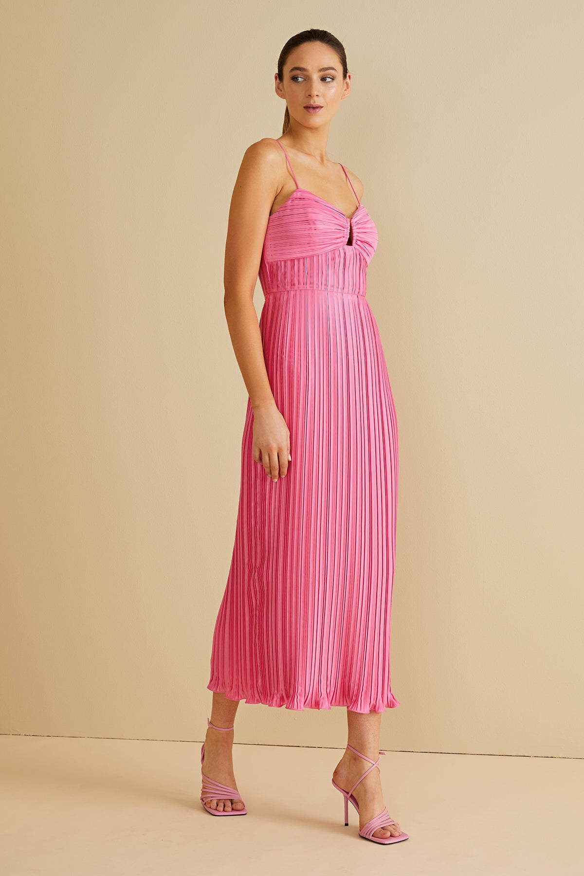 amur chiffon pleated ruffle midi dress Amur Pia Pleated Midi Dress, Blue / 8
