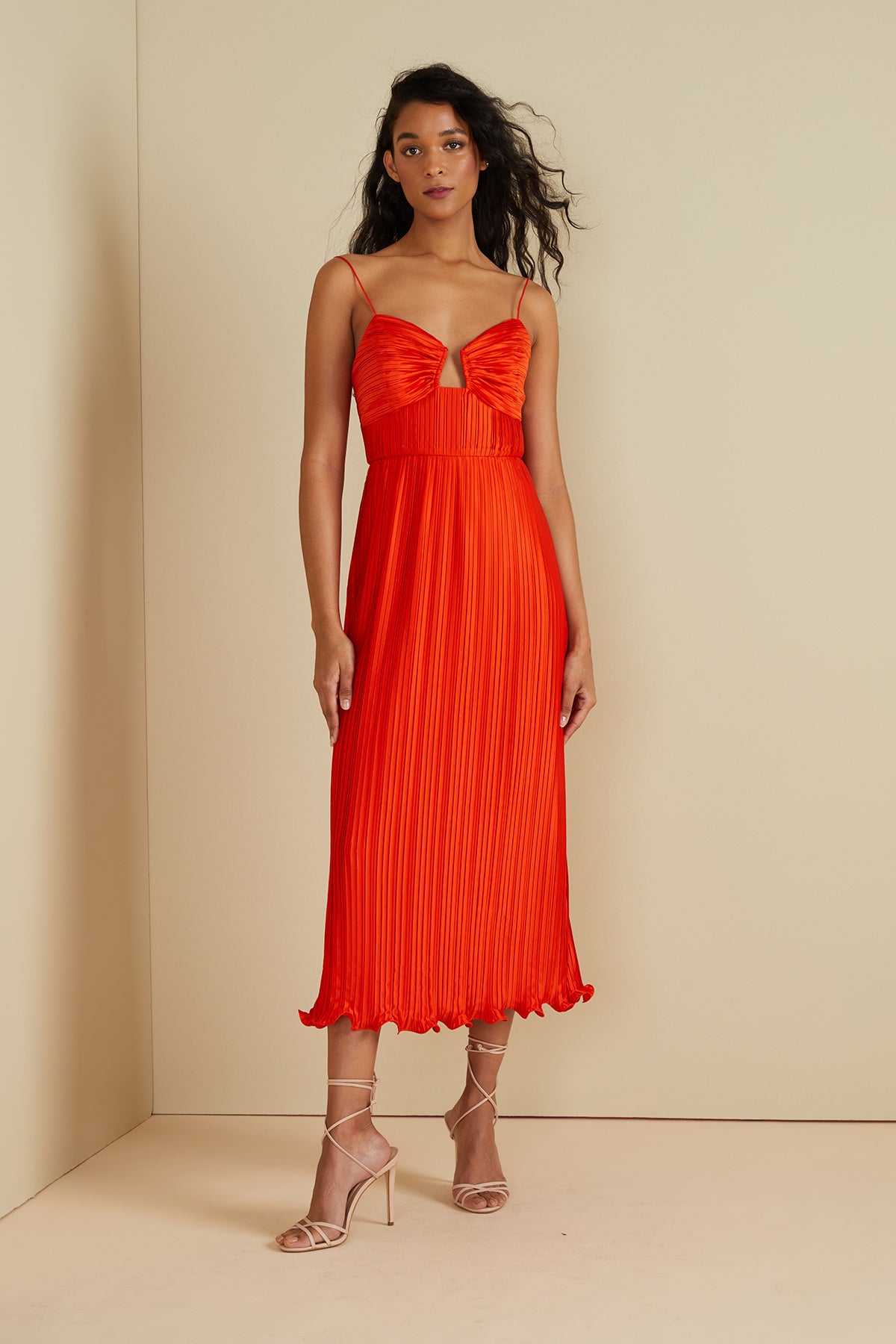 amur red dress Dannie Pleated Midi Dress
