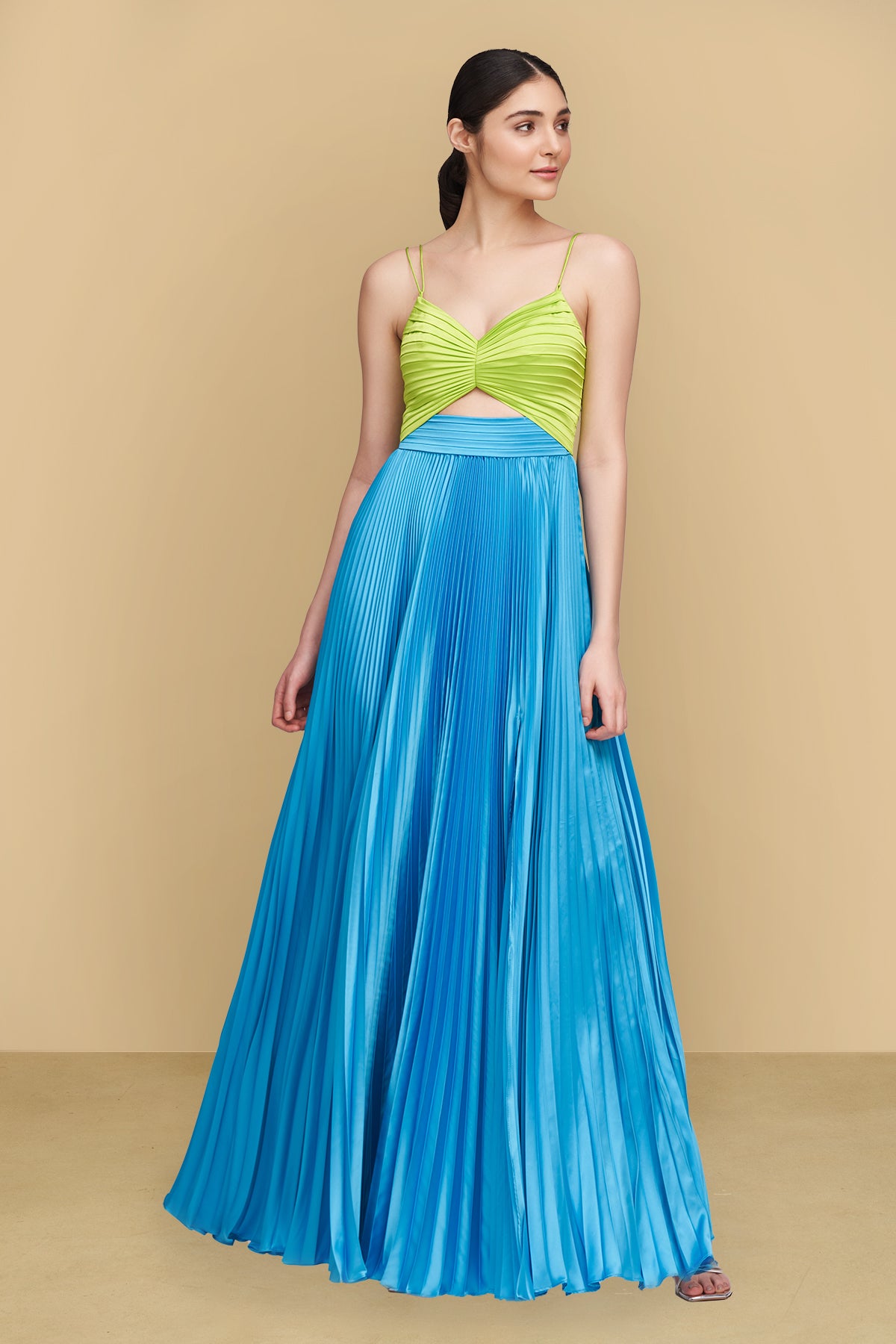 two tone silk dress Satin A-Line V-Neck Strapless Two Tone Long Prom Dress Movousdress