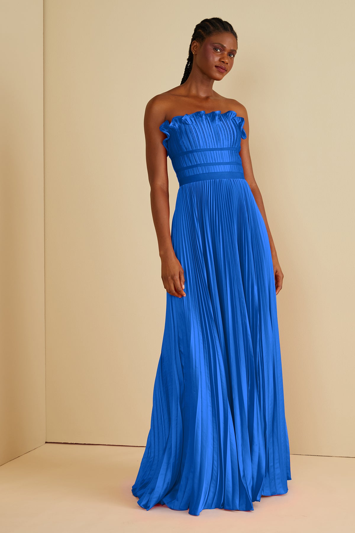 Ruffle neck outlet gown