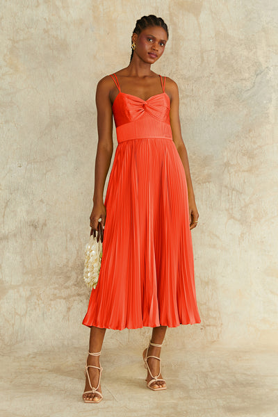 mosey pleated midi dress amur AMUR Women's Krisley Pleated Midi Dress, Spicy Coral, Red, 0 at Amazon Women's Clothing store