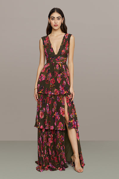 Fluer Deep V Pleated Gown – AMUR