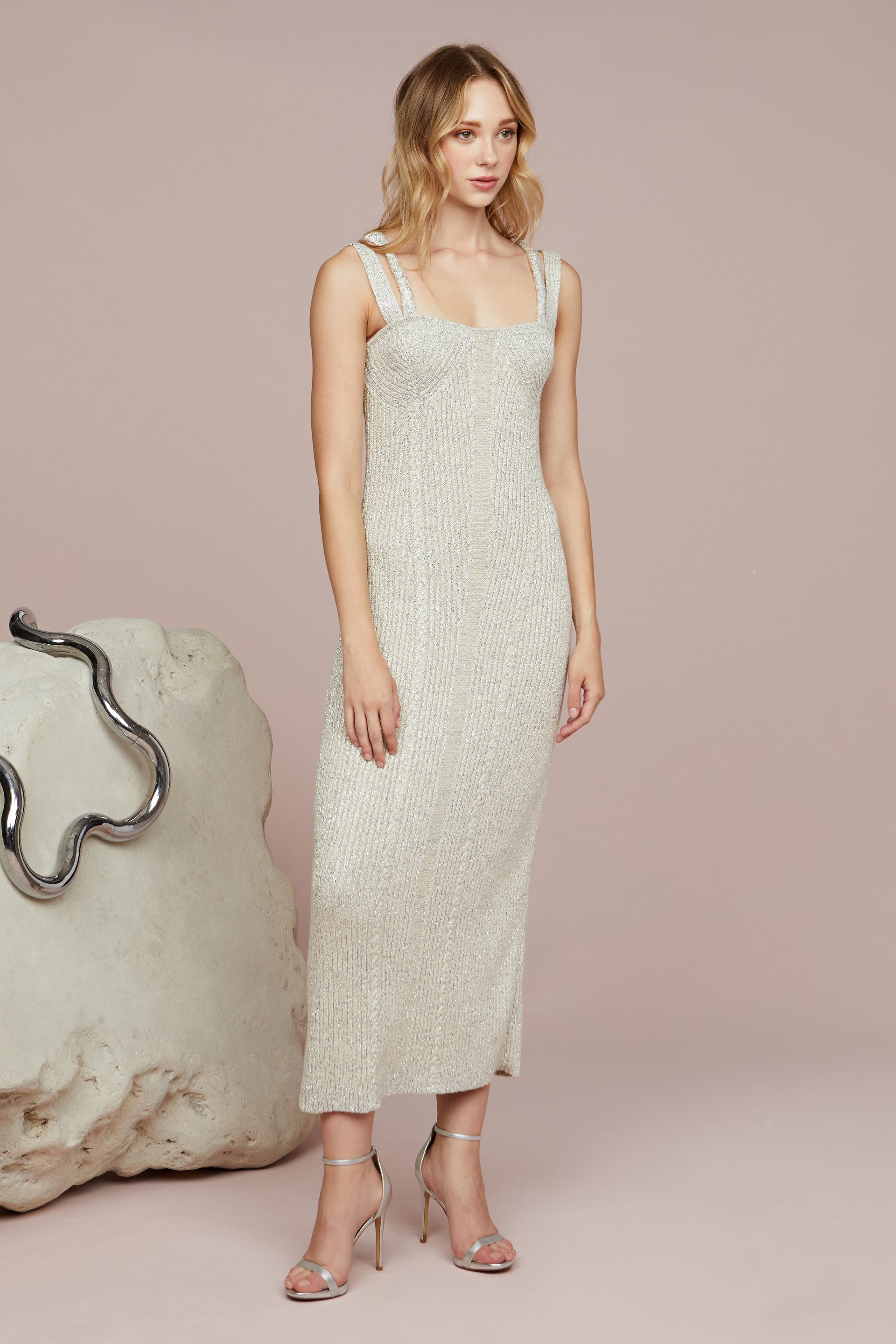 Amur Indiyah Metallic Knit Midi Dress Amur Indiyah Metallic Knit Midi Dress