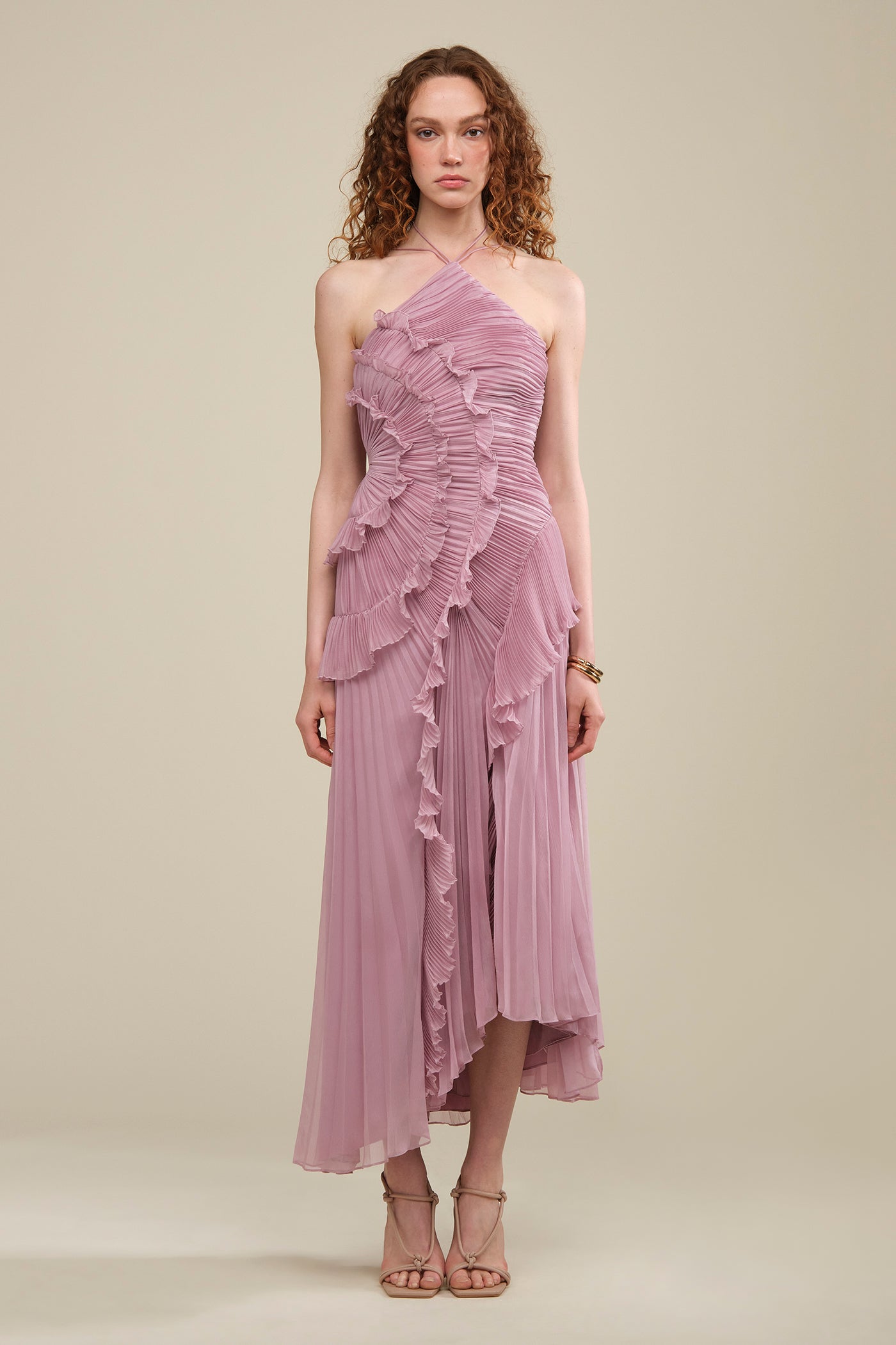 AMUR Lorelie Halter Gown in Mauve