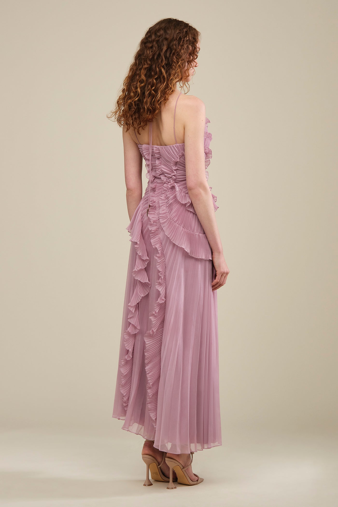amur strapless pleated ruffled maxi dress Judah Scallop Pleated Dress