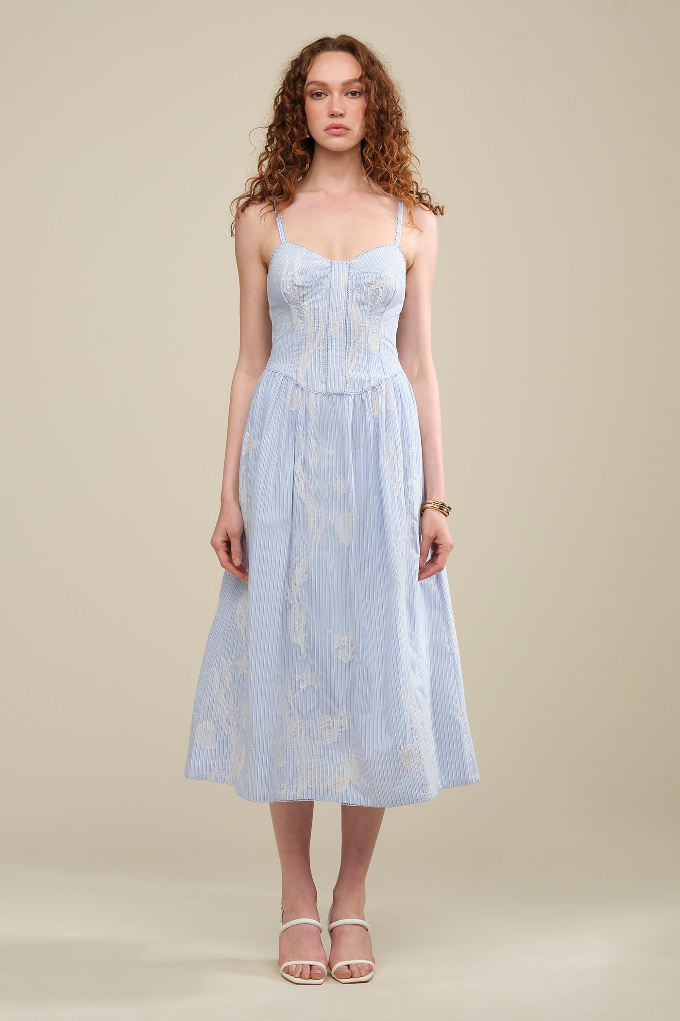 embroidered day dress Women's Sleeveless Embroidered Midi Skater Dress