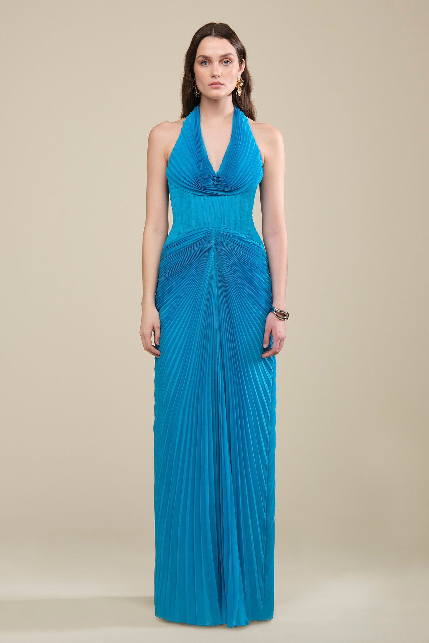 Enly Pleated Ruched Gown