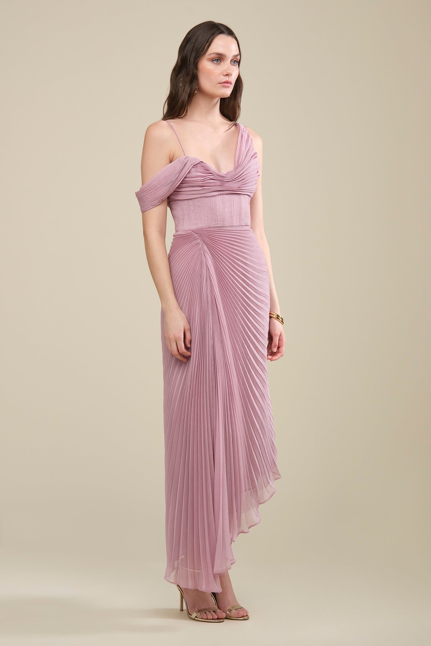 draped pleated dress Draped Pleated Organza Gown BLUSH