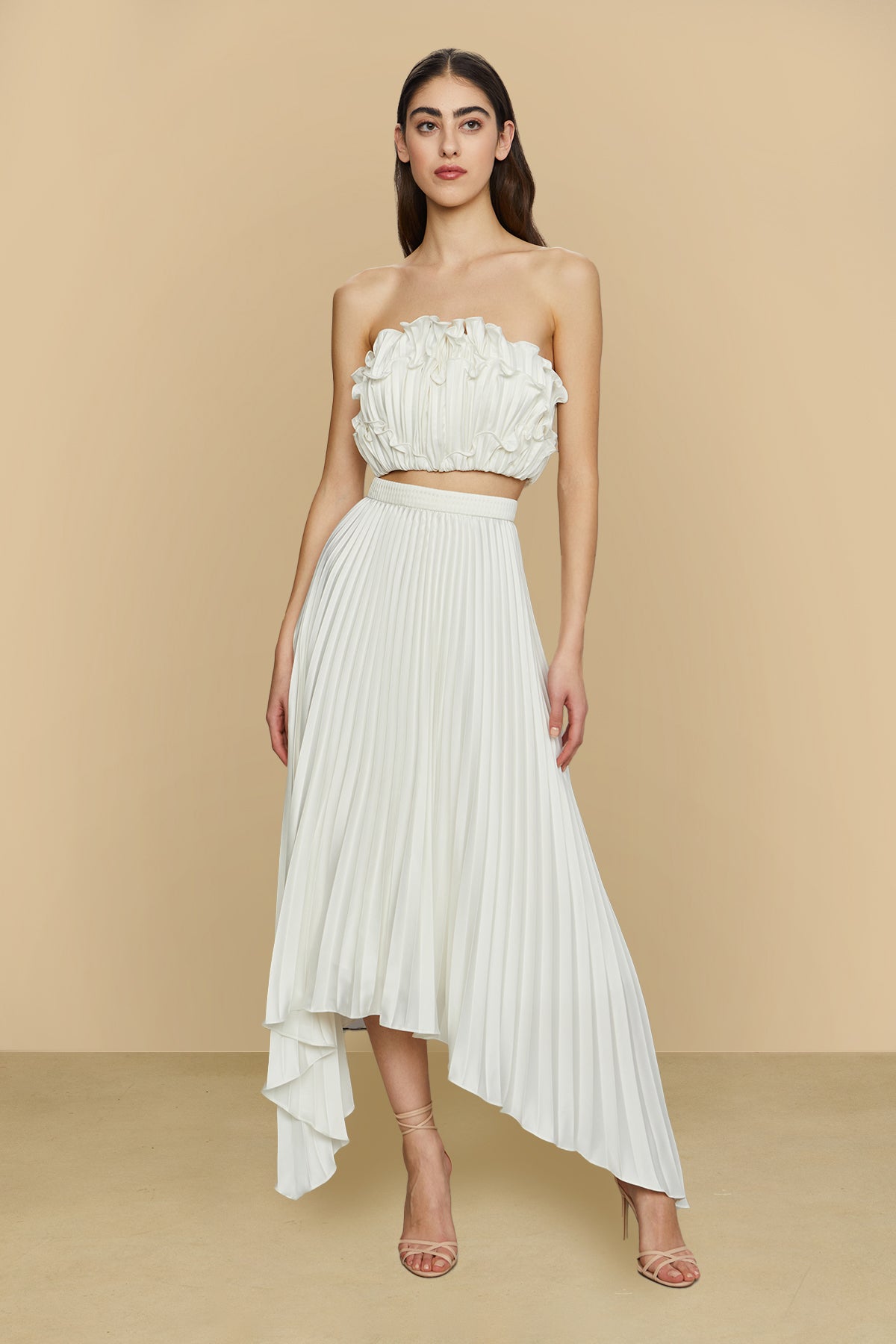 PLEATED MIDI DRESS WITH CUT-OUT DETAIL - Oyster-white