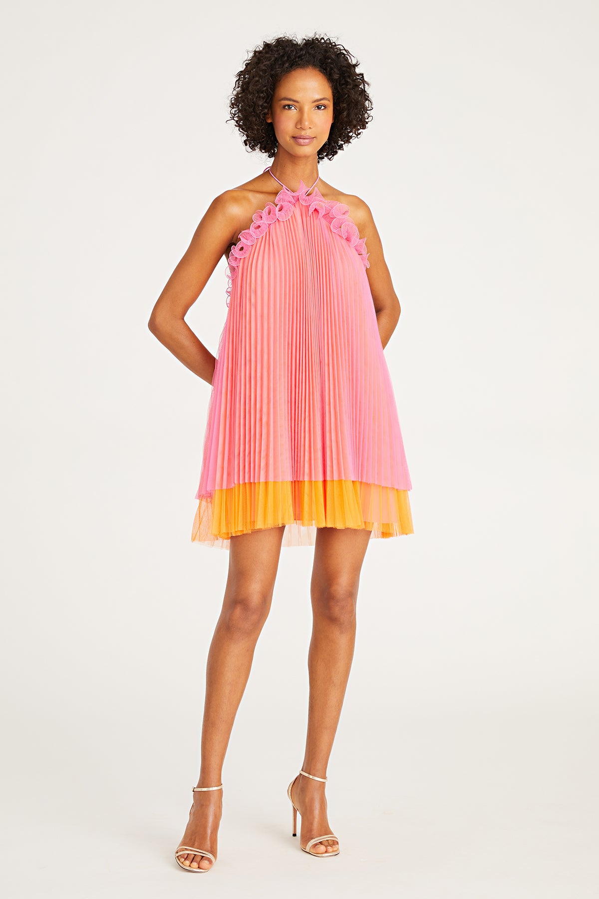 tate halter mini tulle dress Reiss Tate Amur Halter Neck Pleated Mini Dress, Orange Punch