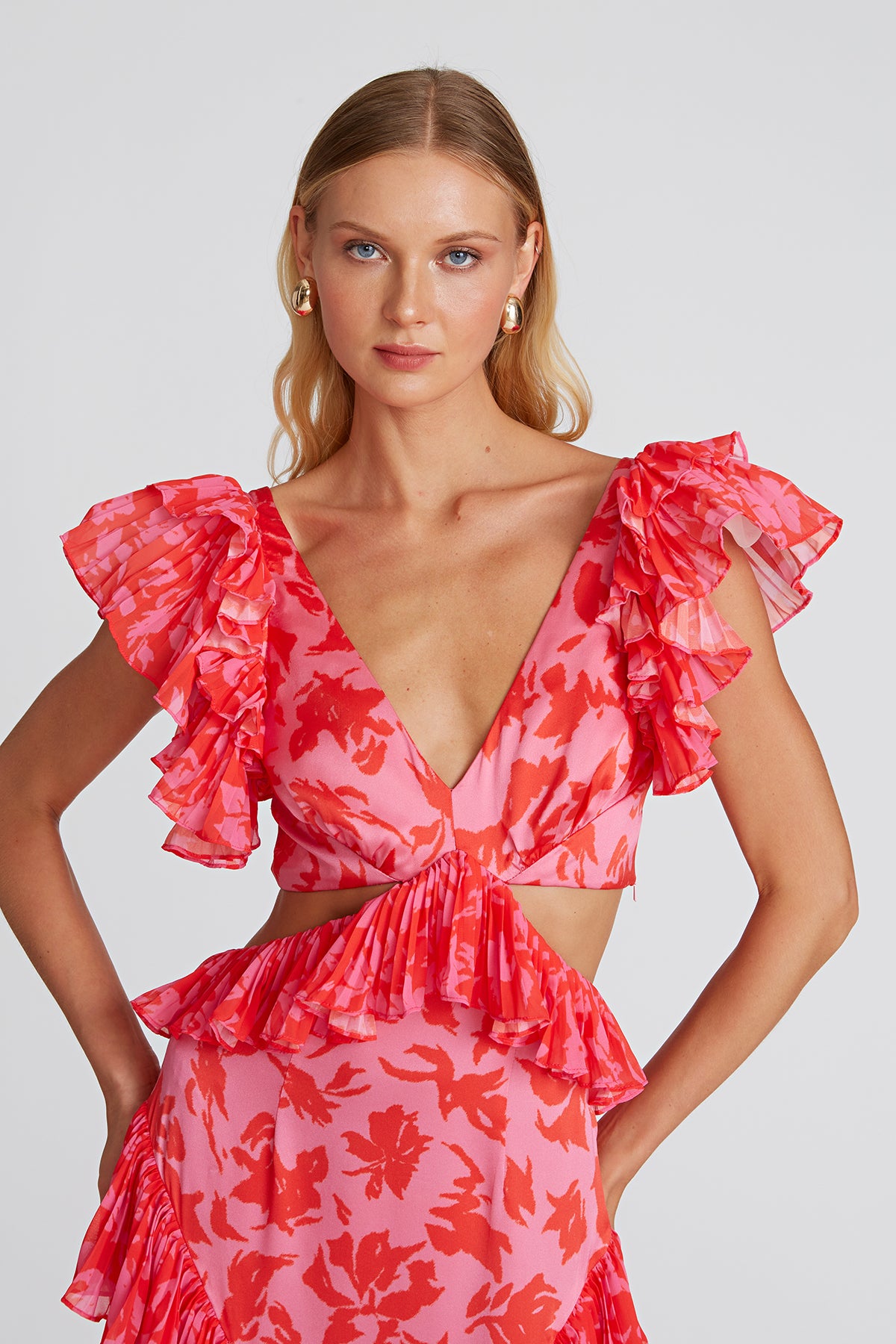 pink and red cut out dress superdown Rayleen Cut Out Dress in Pink & Red