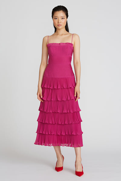 open lace back dress Fluer Deep V Pleated Gown
