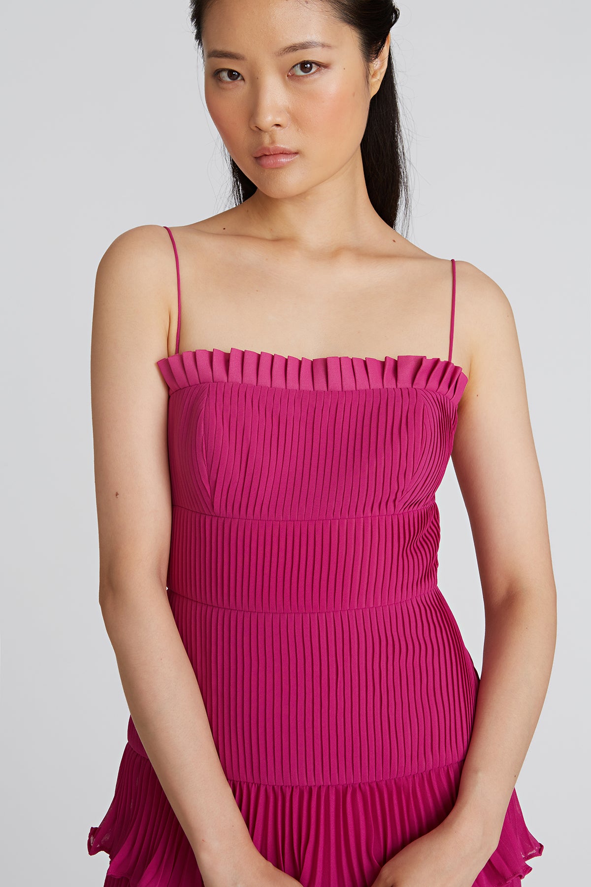 amur viola pleated floral dress AMUR Viola Pleated Tiered Midi Dress Magenta Pink Size 4 NWT $698