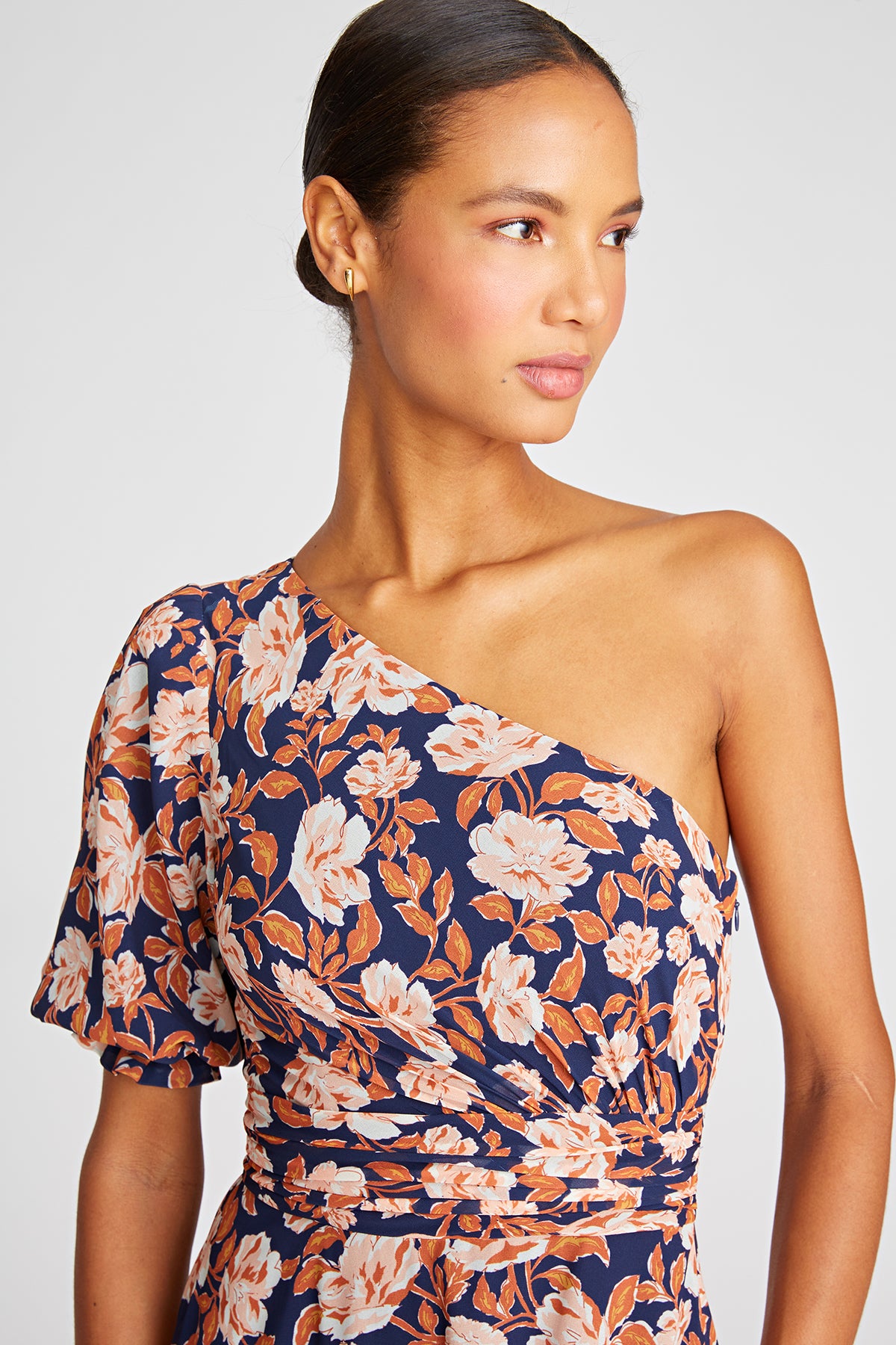 amur asymmetric one shoulder dress AMUR Women's Floral-Print Silk Asymmetrical Dress