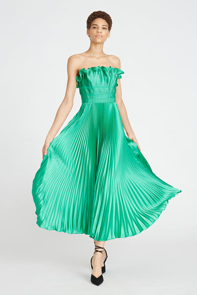 amur olive green dress Amur Twist Pleated Maxi Dress