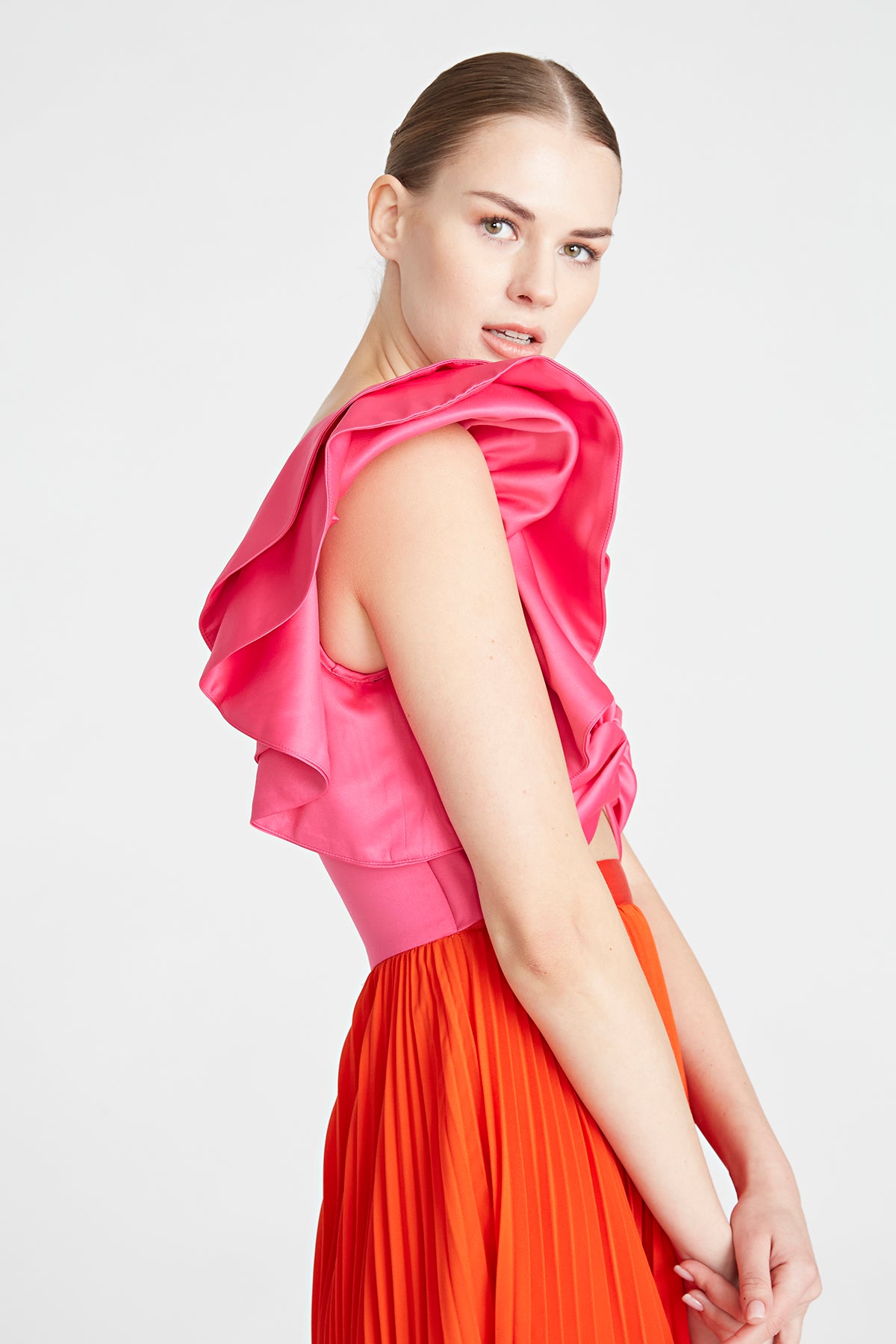 amur pink and orange dress Kai Asymmetrical Dress by AMUR, Size: 6 at Anthropologie