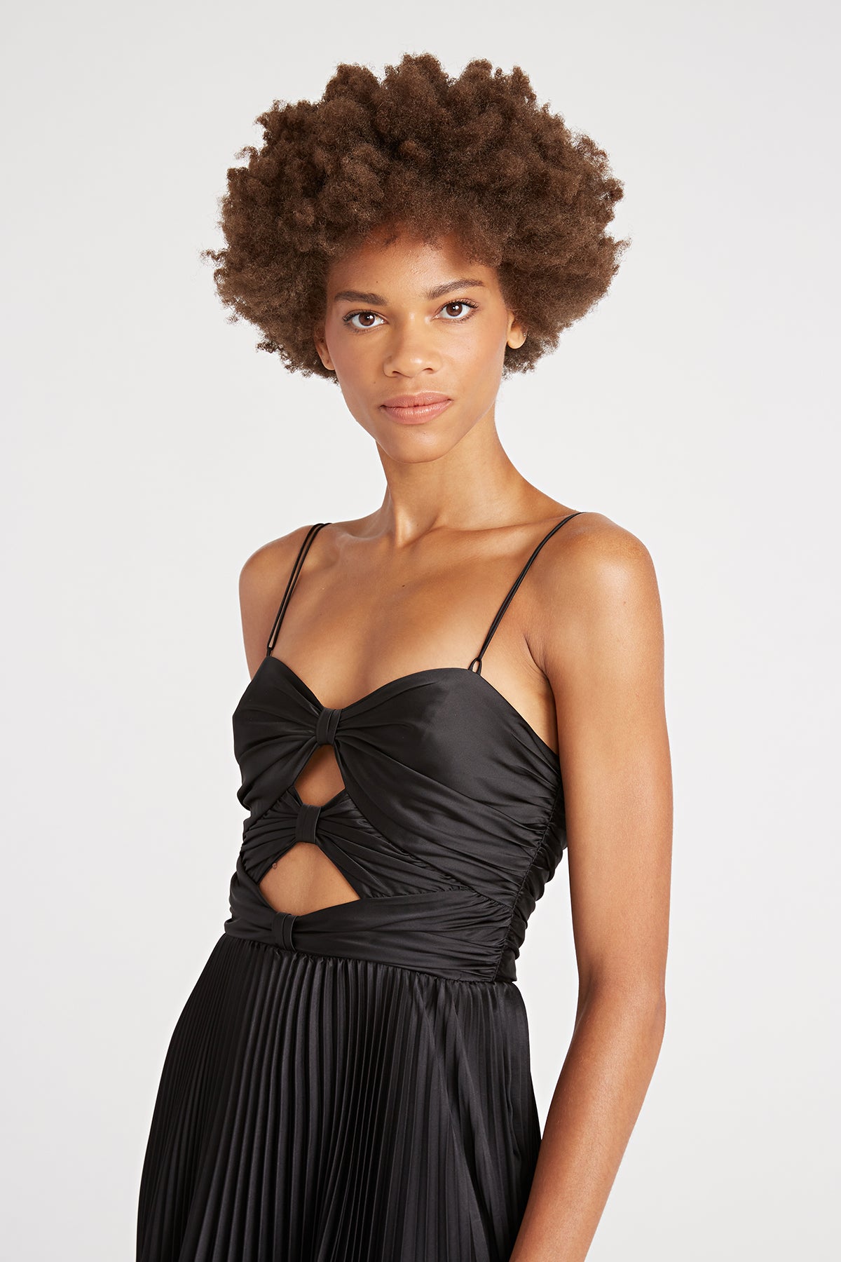 amur dominique pleated cut-out dress AMUR Dominique Pleated Lace Print Tiered Maxi Dress Pink/Red 0